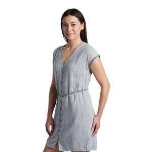 KUHL Riviera Gauzy Linen Blend Button Front Blue Tunic Dress - missing‎ tie belt